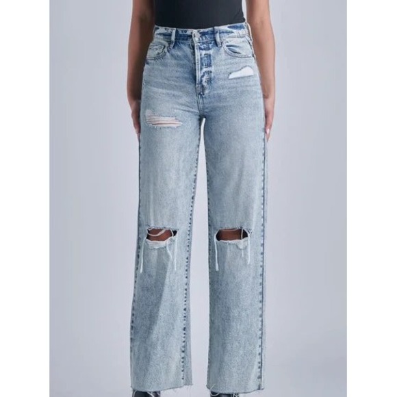 Hidden Jeans Denim - Hidden Jeans High Waisted Wide Leg Distressed Light Wash Button Fly Denim 24